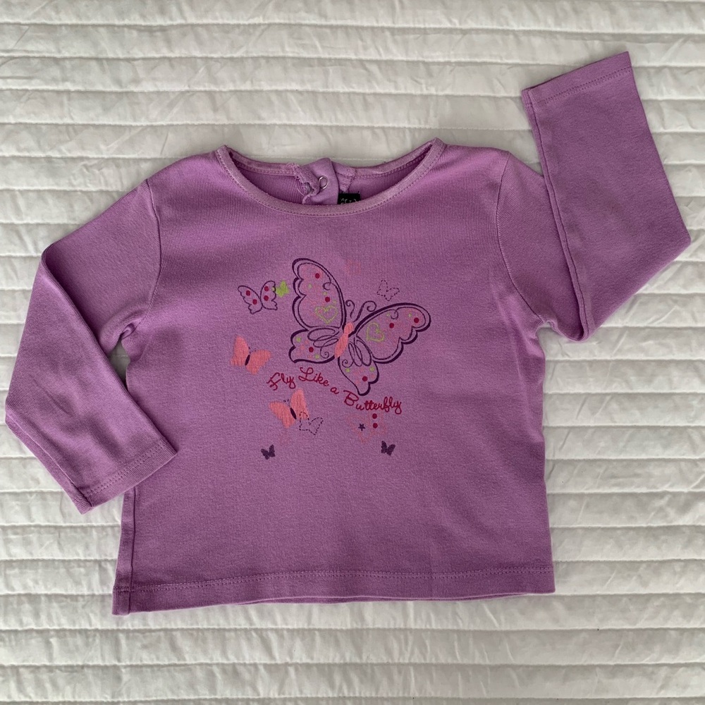 VTG Children’s Place Butterfly Shirt Toddler Girls 24M Purple Long Sleeves Snaps